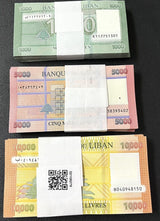 Lebanon Set 3X100 UNC 1000 5000 10000 Livres Random Date P 90 91 92 Lot 3 Bundle