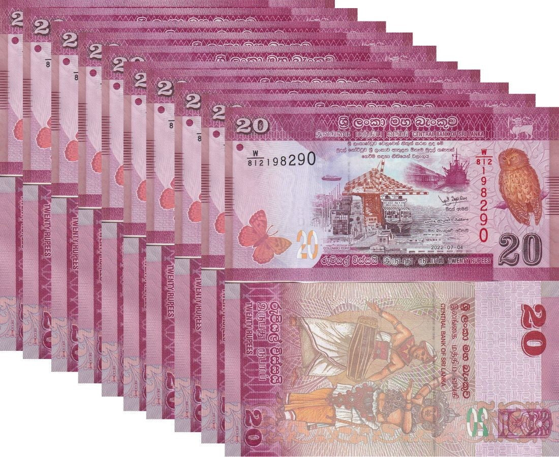 Sri Lanka 20 Rupees 2022 P 123 NEW Date & Sign UNC LOT 10 PCS