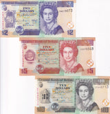Belize Set 3 Pcs 2 5 10 Dollars 2020 2022 P 66 67 68 NEW Date & Sign QEII UNC