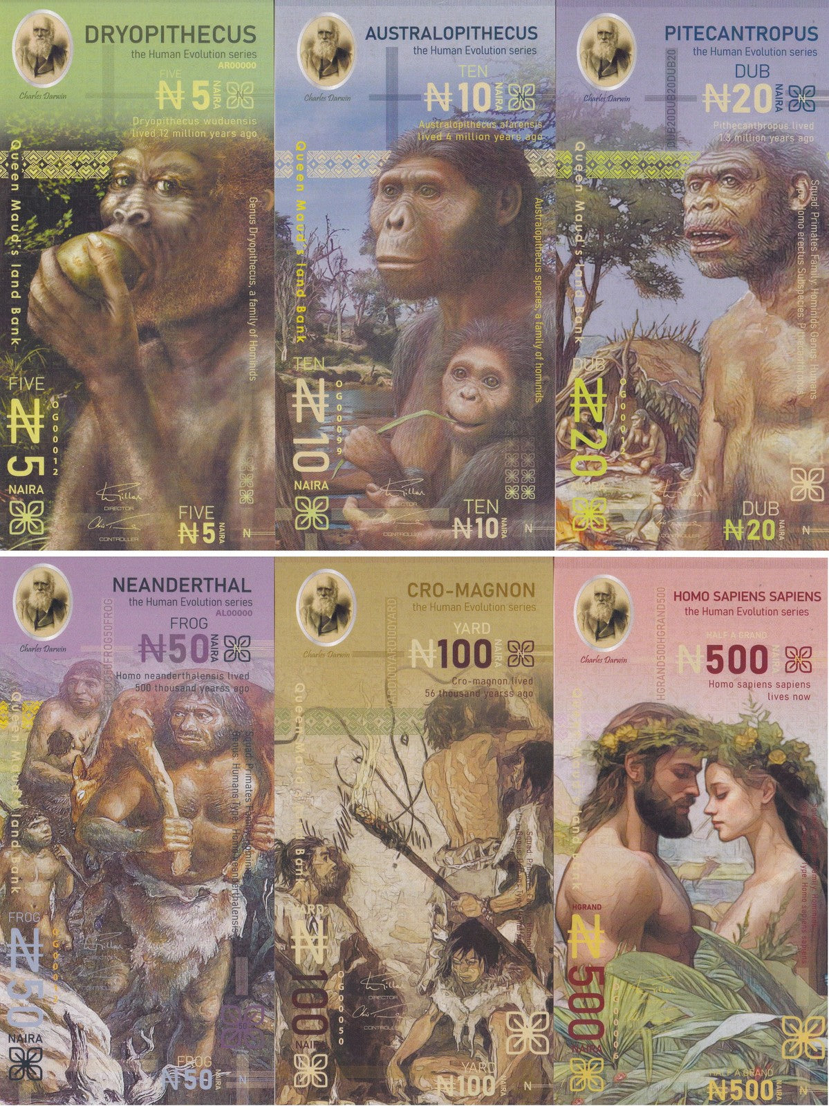 Queen Maud Land Set 6 Human evolution 5 10-100 500 NAIRA Fantasy Cro-Magnon