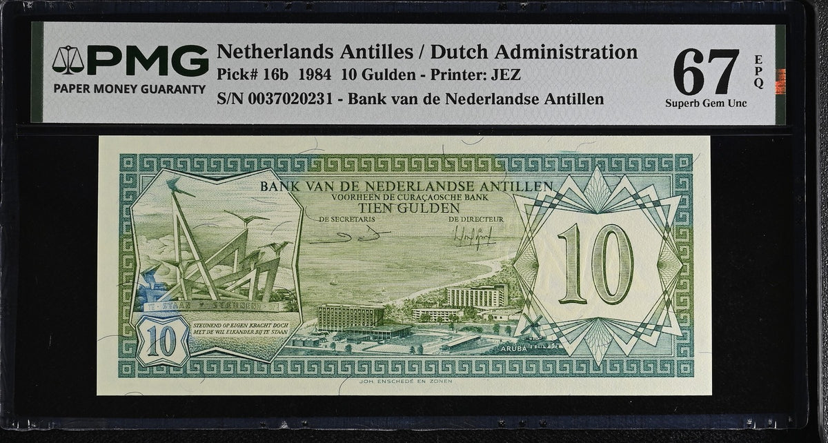 Netherlands Antilles 10 Gulden 1984 P 16 b Superb Gem UNC PMG 67 EPQ