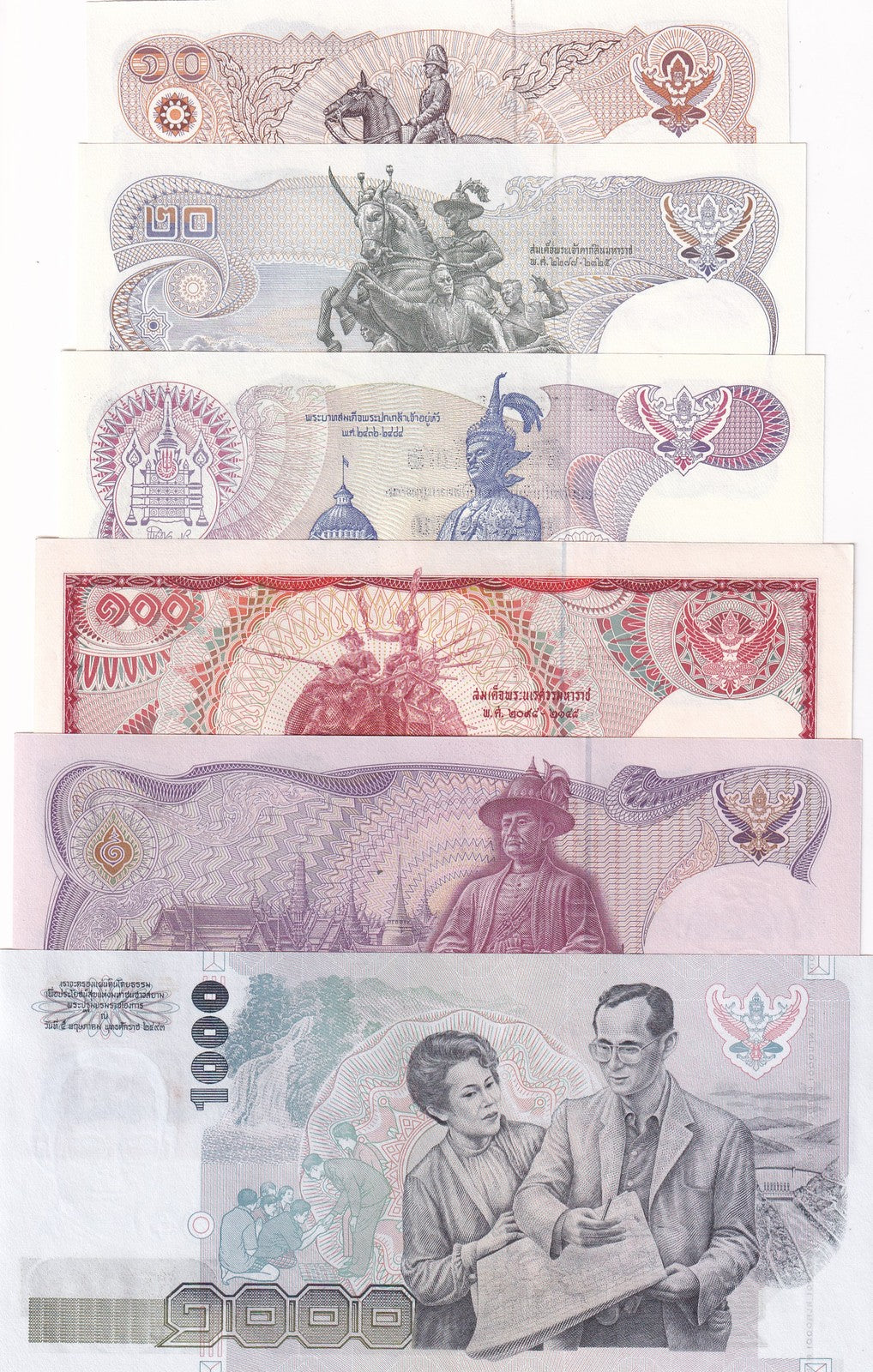 Thailand set 6 UNC 10 20 50 100 500 1000 Baht 1969-1992 P 87 88 89 90 91 92
