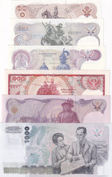 Thailand set 6 UNC 10 20 50 100 500 1000 Baht 1969-1992 P 87 88 89 90 91 92