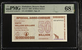 Zimbabwe 50 Billion Dollars 2008 P 87 Superb Gem UNC PMG 68 EPQ TOP POP