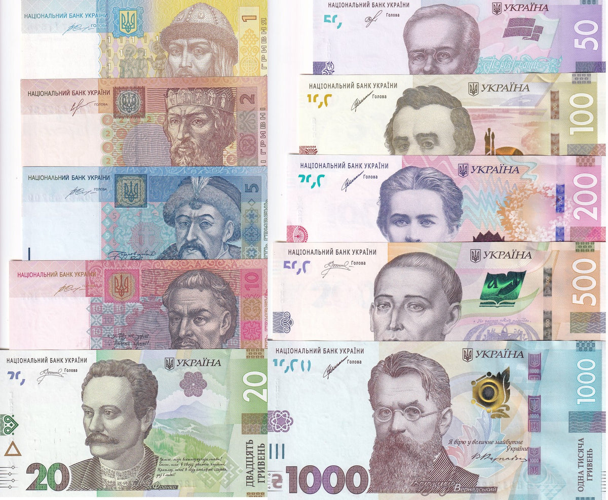 Ukraine Set 10 UNC 1 2 5 10 20 50 100 200 500 1000 Hryven 2013 - 2023