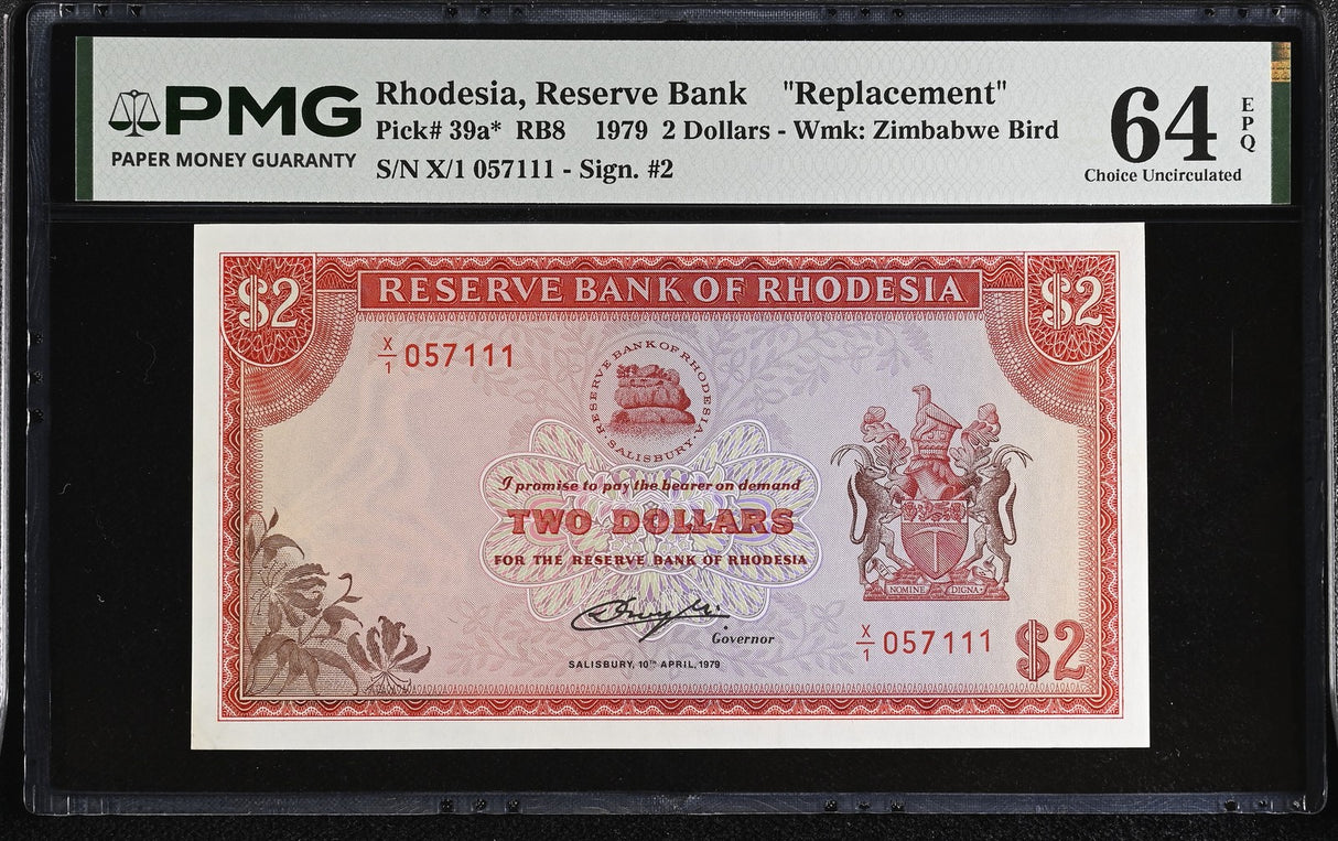 Rhodesia 2 Dollars 1979 P 39 a* Replacement Choice UNC PMG 64 EPQ