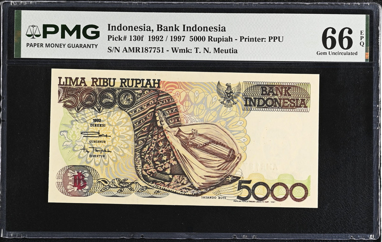 Indonesia 5000 Rupiah 1992/1997 P 130 f Gem UNC PMG 66 EPQ
