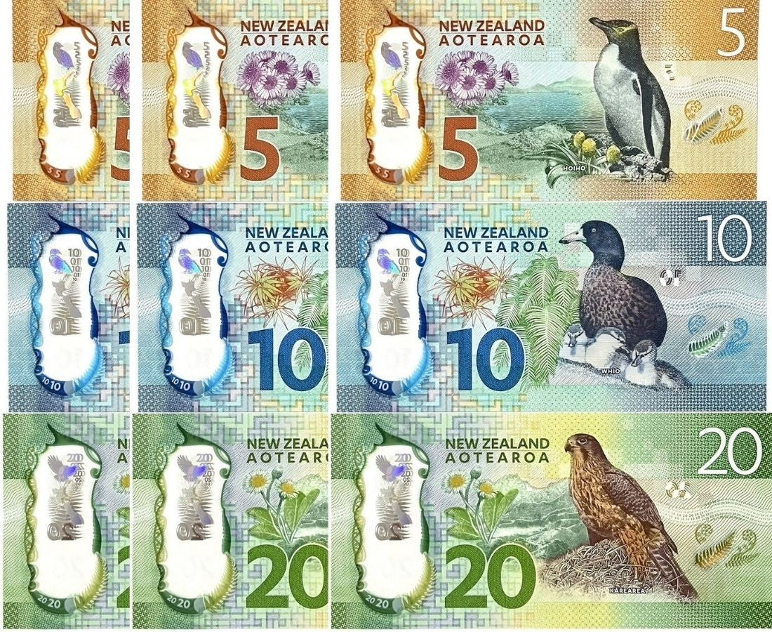 New Zealand Set 3 x LOT 3 = 9 UNC 5 10 20 Dollars 2015-2018 P 191 192 193