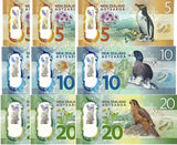 New Zealand Set 3 x LOT 3 = 9 UNC 5 10 20 Dollars 2015-2018 P 191 192 193