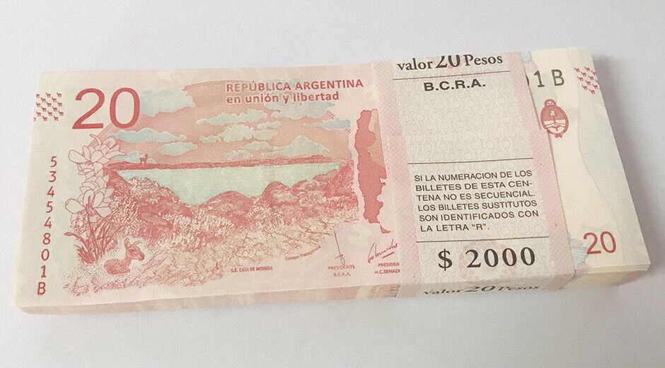 Argentina 20 Pesos ND 2017 P 361 UNC Lot 100 Pcs 1 Bundle