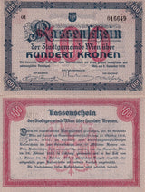 Austria 100 Kronen 1918 Municipality of Vienna , Kassenschein P NL AUnc