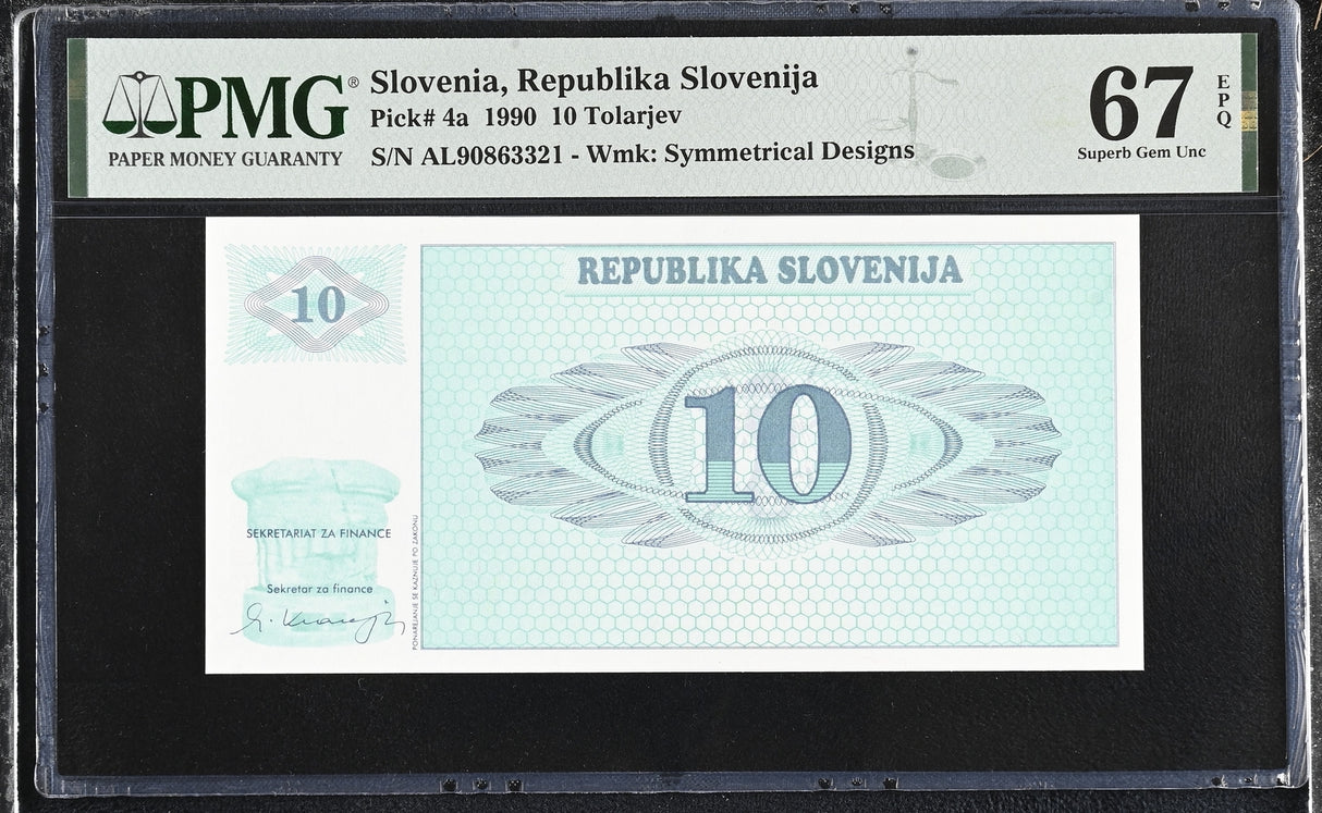 Slovenia 10 Tolarjev 1990 P 4 a Superb Gem UNC PMG 67 EPQ