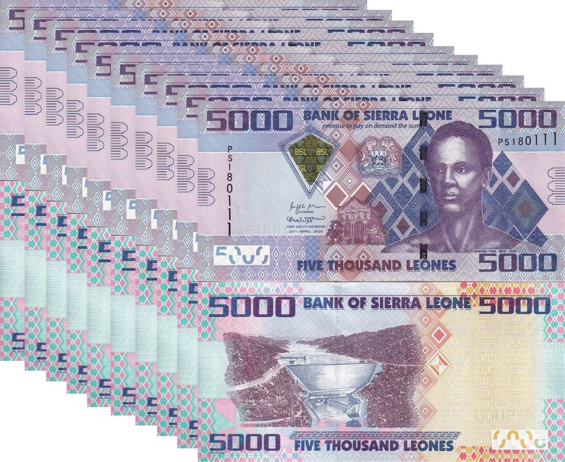 Sierra Leone 5000 Leones 2021 P 32 UNC, Sengbe Pieh LOT 10 PCS ,PRINTER TDLR
