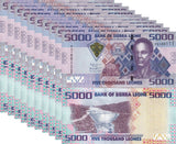Sierra Leone 5000 Leones 2021 P 32 UNC, Sengbe Pieh LOT 10 PCS ,PRINTER TDLR