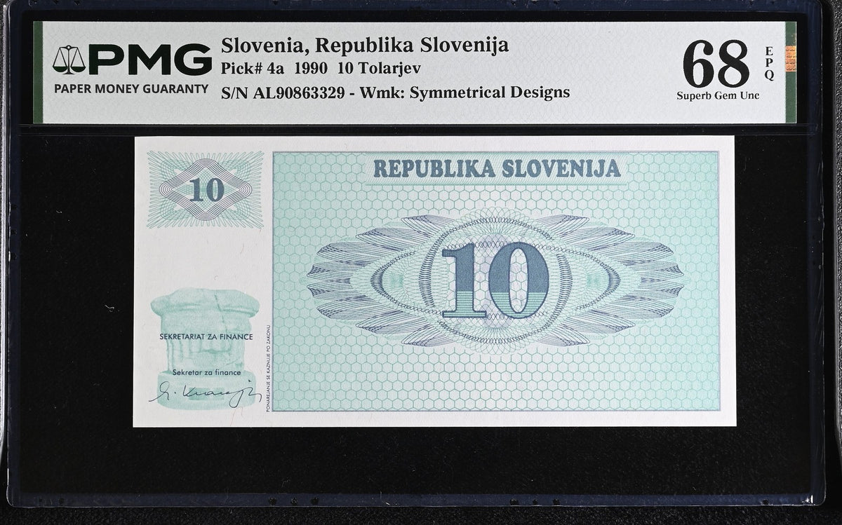 SLOVENIA 10 Tolarjev 1990 P 4 a Superb Gem UNC PMG 68 EPQ TOP POP