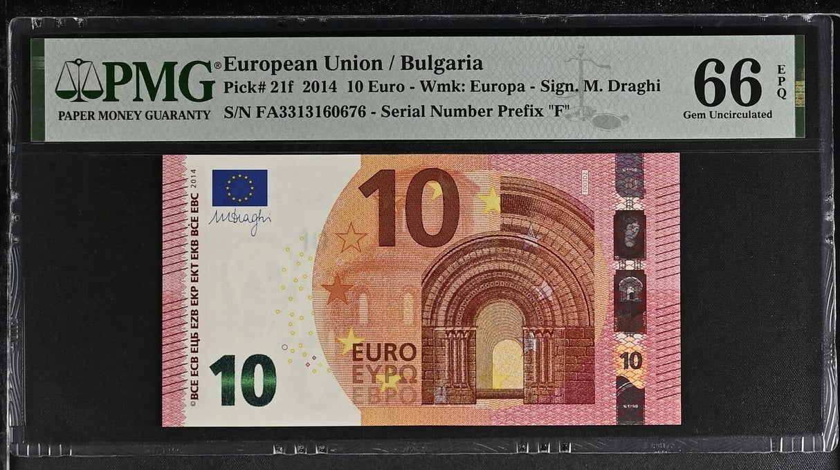 Euro 10 Euro Bulgaria 2014 P 21 f Gem UNC PMG 66 EPQ