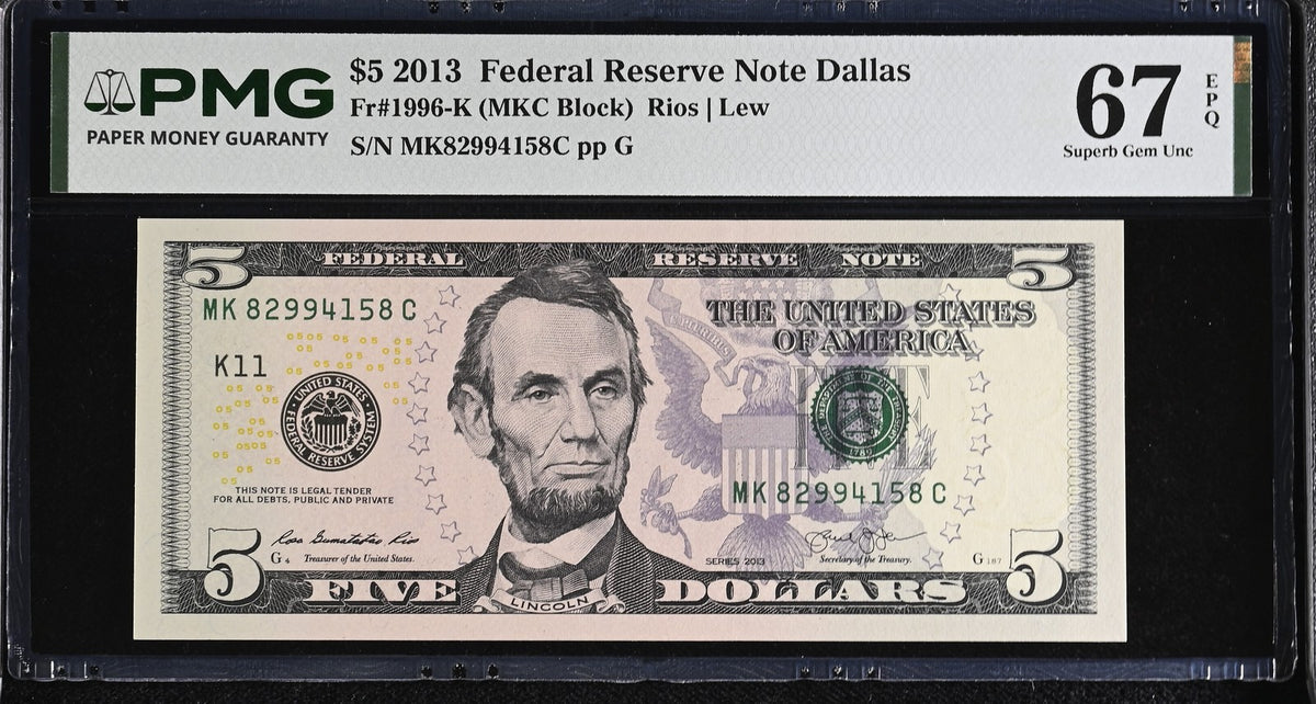 United States 5 Dollars Usa 2013 P 539 K Dallas Superb Gem UNC PMG 67 EPQ