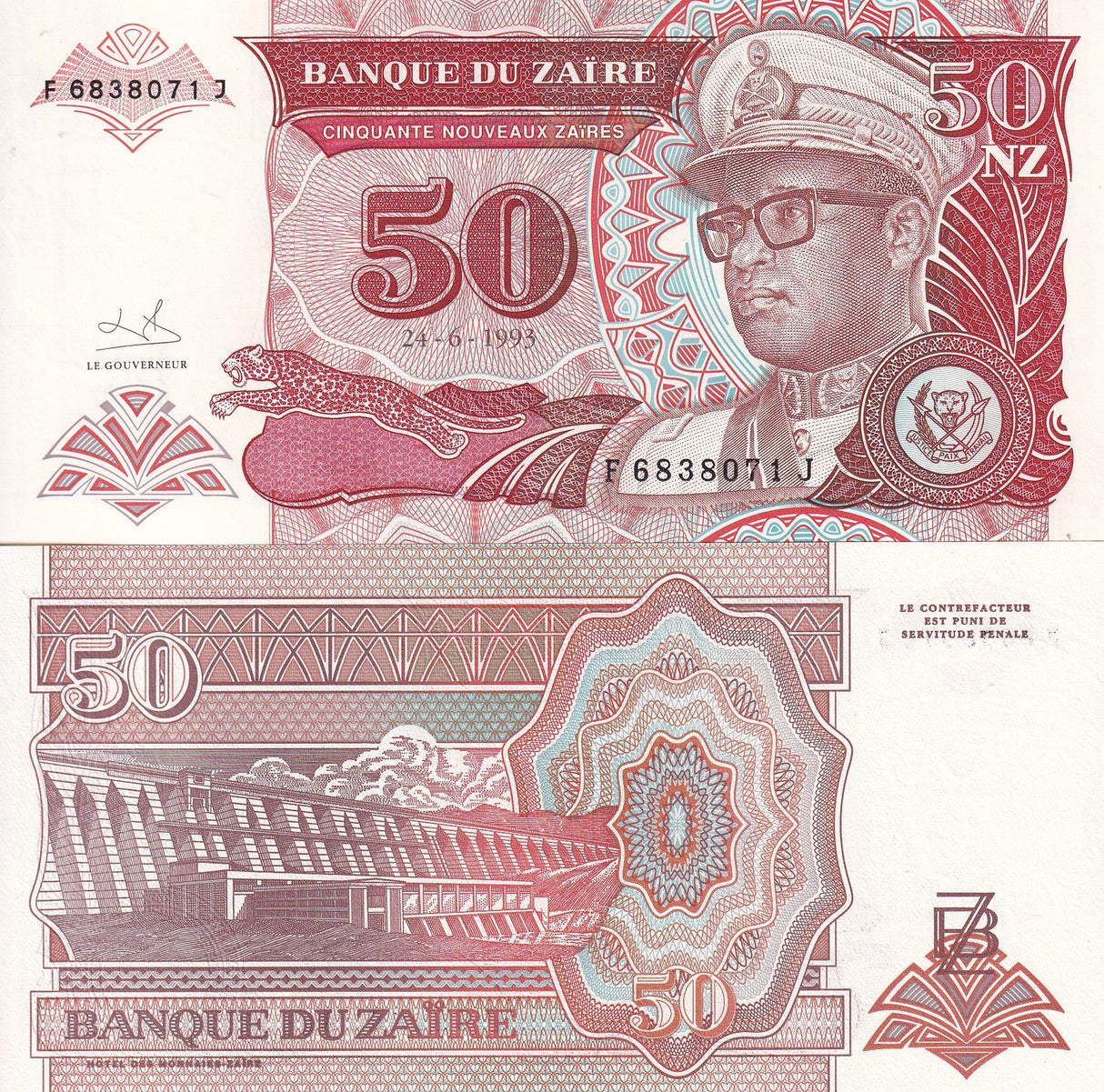 Zaire 50 Nouveaux Zaire 1993 P 57 UNC