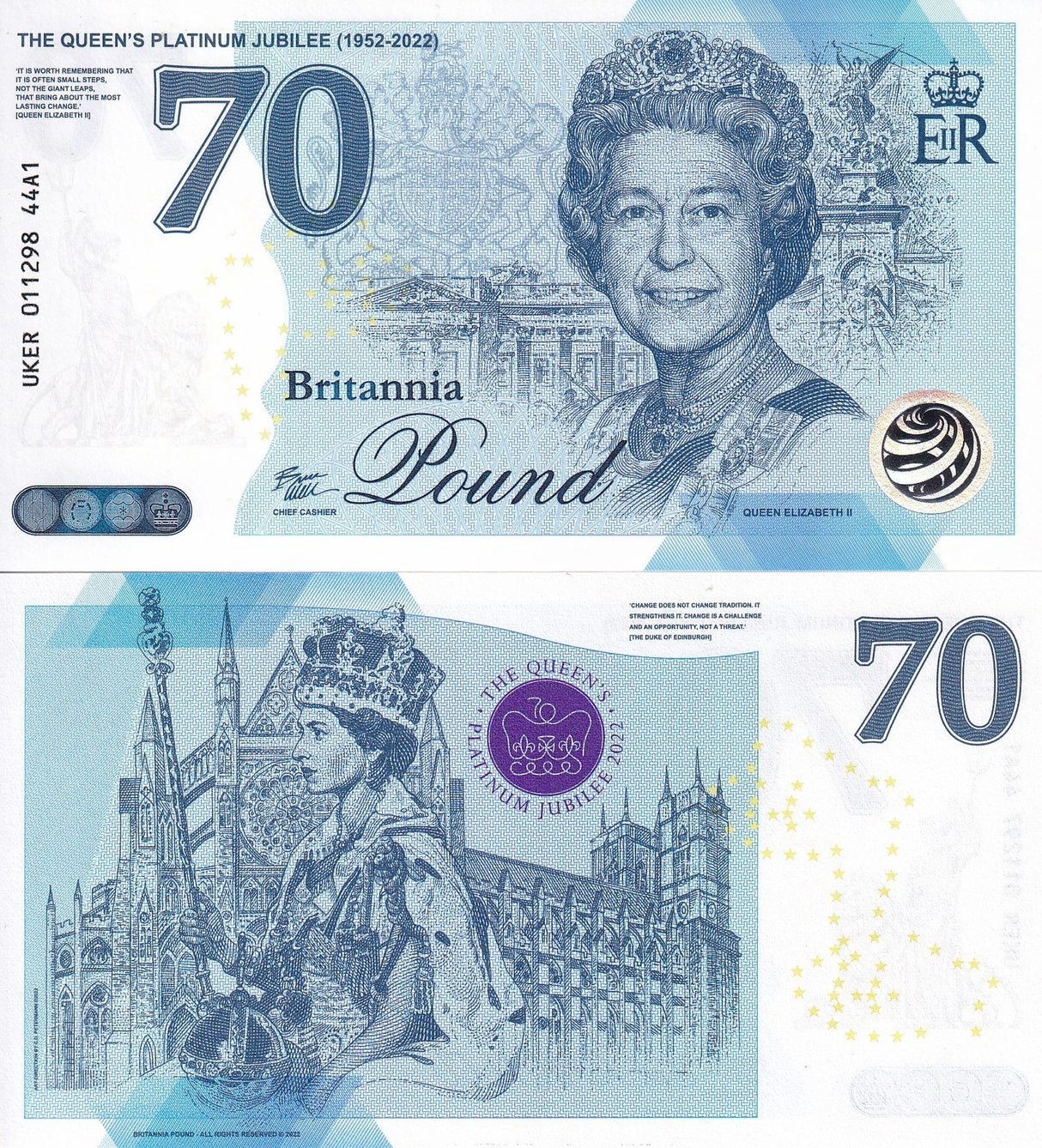 SET 3 Great Britain 70 Britannia Pounds 2022 Test Note Comm QUEEN Elizabeth II