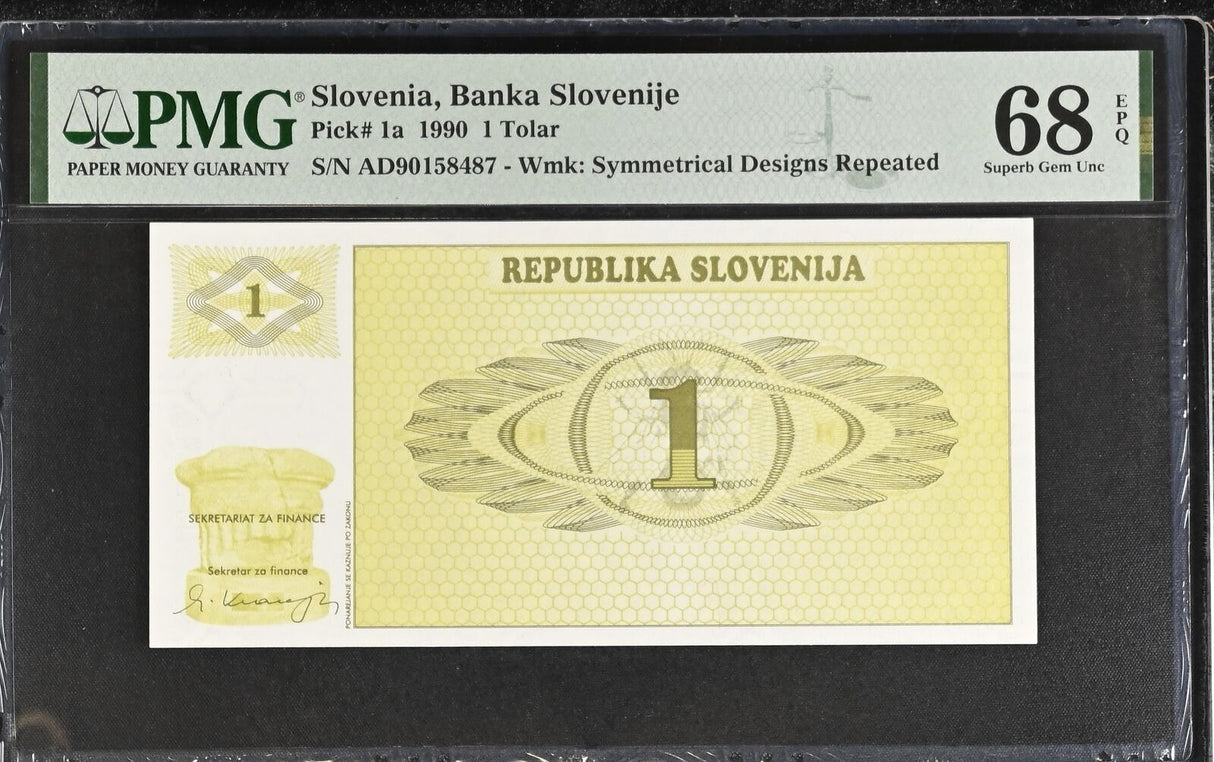 Slovenia 1 Tolar 1990 P 1 a Superb Gem UNC PMG 68 EPQ Top Pop