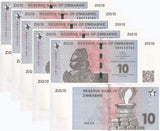 Zimbabwe 10 ZiG 2024 P 110 Gold Reserve Backed UNC With QR Code Lot 5 Pcs
