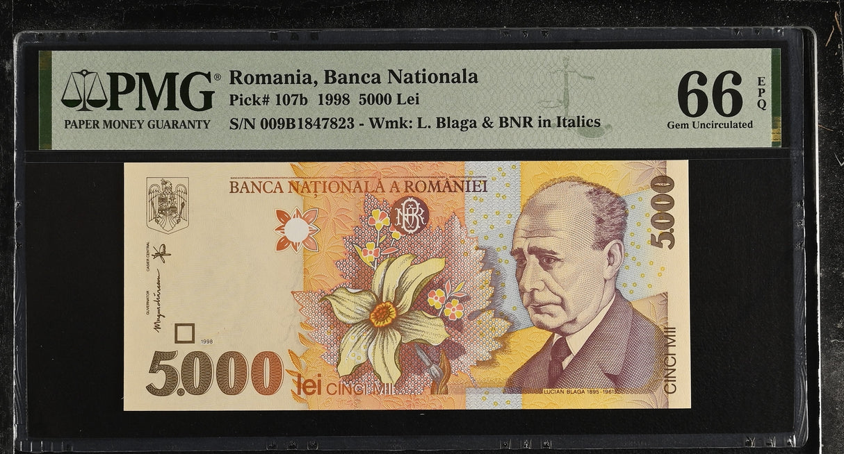 Romania 5000 Lei 1998 P 107 b Gem UNC PMG 66 EPQ