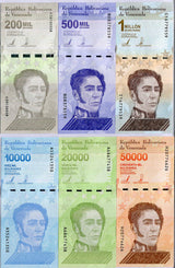 Venezuela Set 6 UNC 10K 20K 50K 200K 500K 1 Million Bolivare 2020/2021 P 109-114