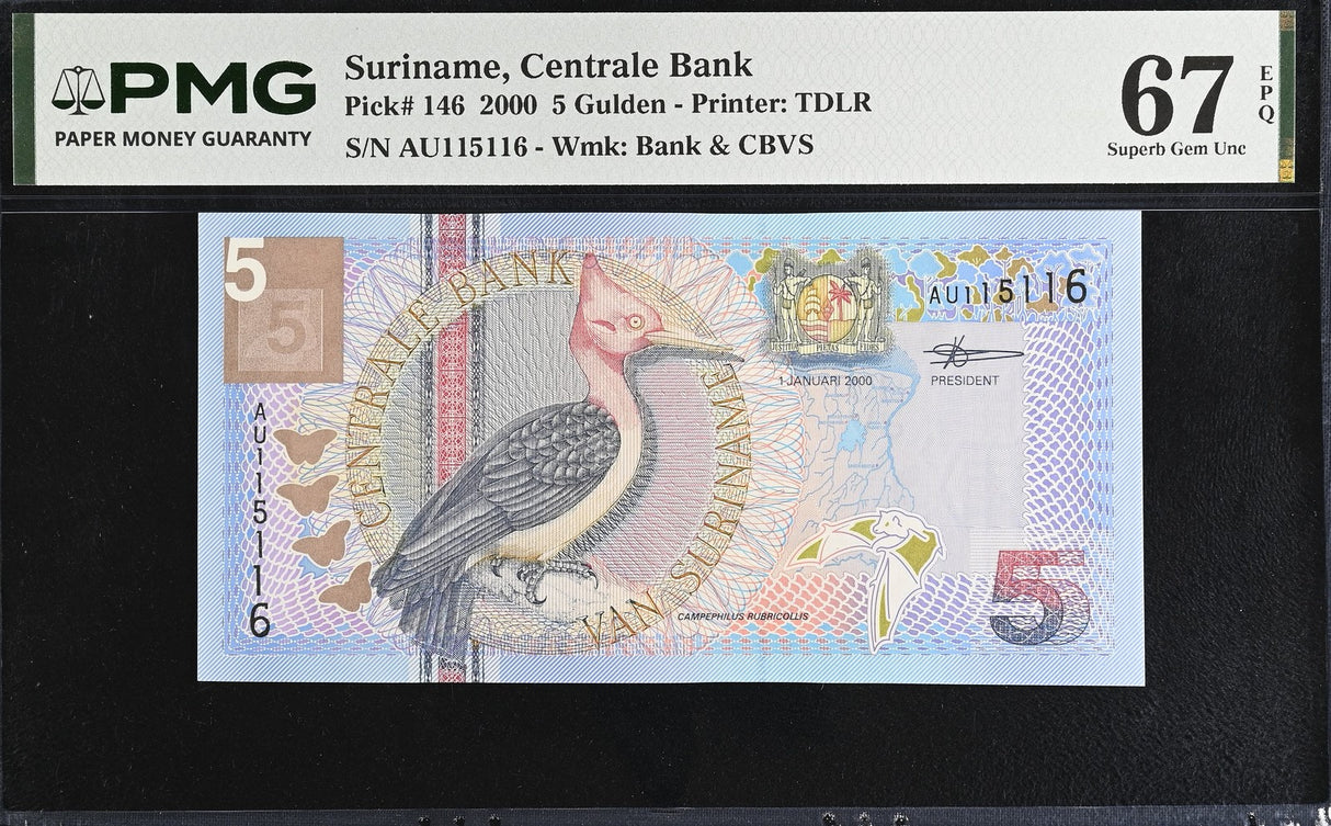 Suriname 5 Gulden 2000 P 146 Superb Gem UNC PMG 67 EPQ