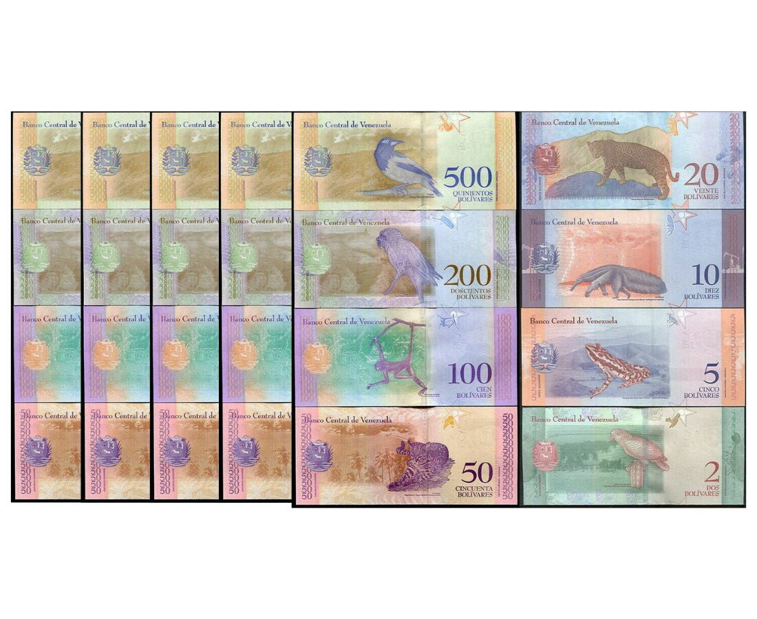 Venezuela Set 8 x 5 SETS 40 UNC 2 5 10 20 50 200 500 Soberanos 2018 P 101-108
