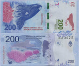 Argentina 200 Pesos ND 2016 P 364 Mixed Suffix UNC,Southern Whale Ballena franc