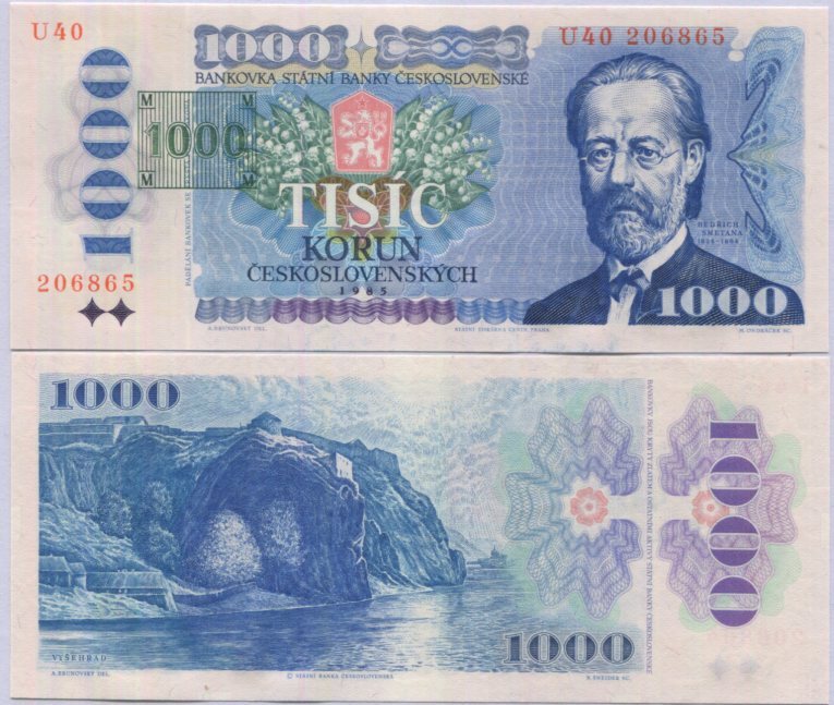 Czech Republic 1000 Korun 1985 (1993) P 3 c printed stamp, prefix U UNC