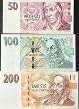 Czech Republic Set 3 PCS 50 100 200 Korun Random Year P 17 P 18 P 19 UNC