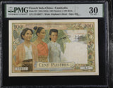 French Indochina Cambodia 100 Piastres = 100 Riels ND 1954 P 97 Very Fine PMG 30