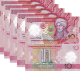 Turkmenistan 10 Manat 2025 / 2026 POLYMER Peace & Trust P new UNC LOT 5 Pcs