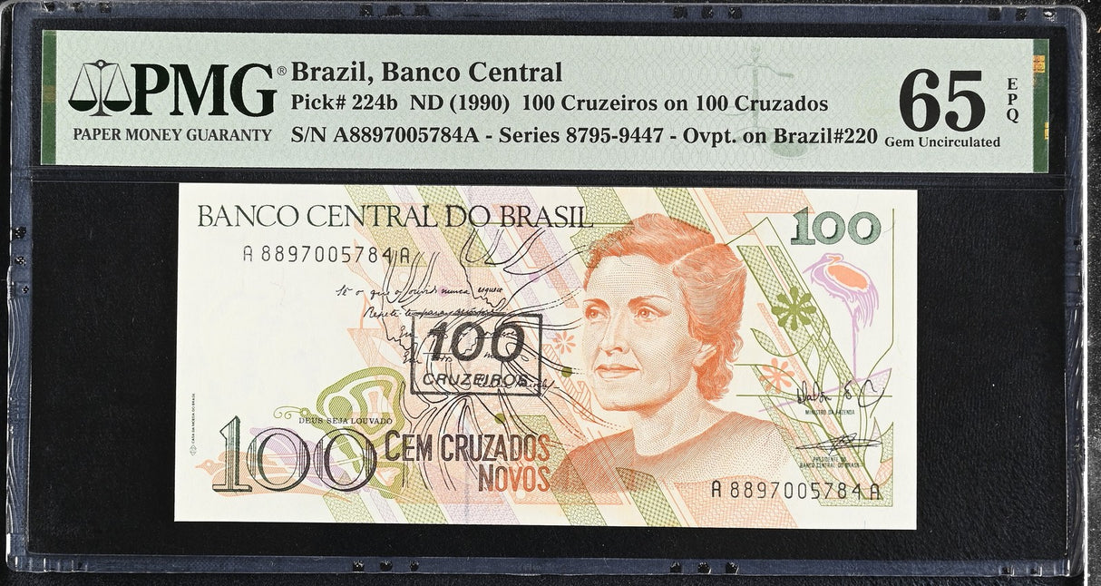 Brazil 100 Cruzeiros On 100 Cruzeiros ND 1990 P 224 b Gem UNC PMG 65 EPQ