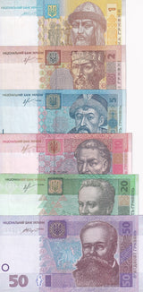 Ukraine Set 6 UNC 1 2 5 10 20 50 Hrivna Random Date P 116 117 118 - 121