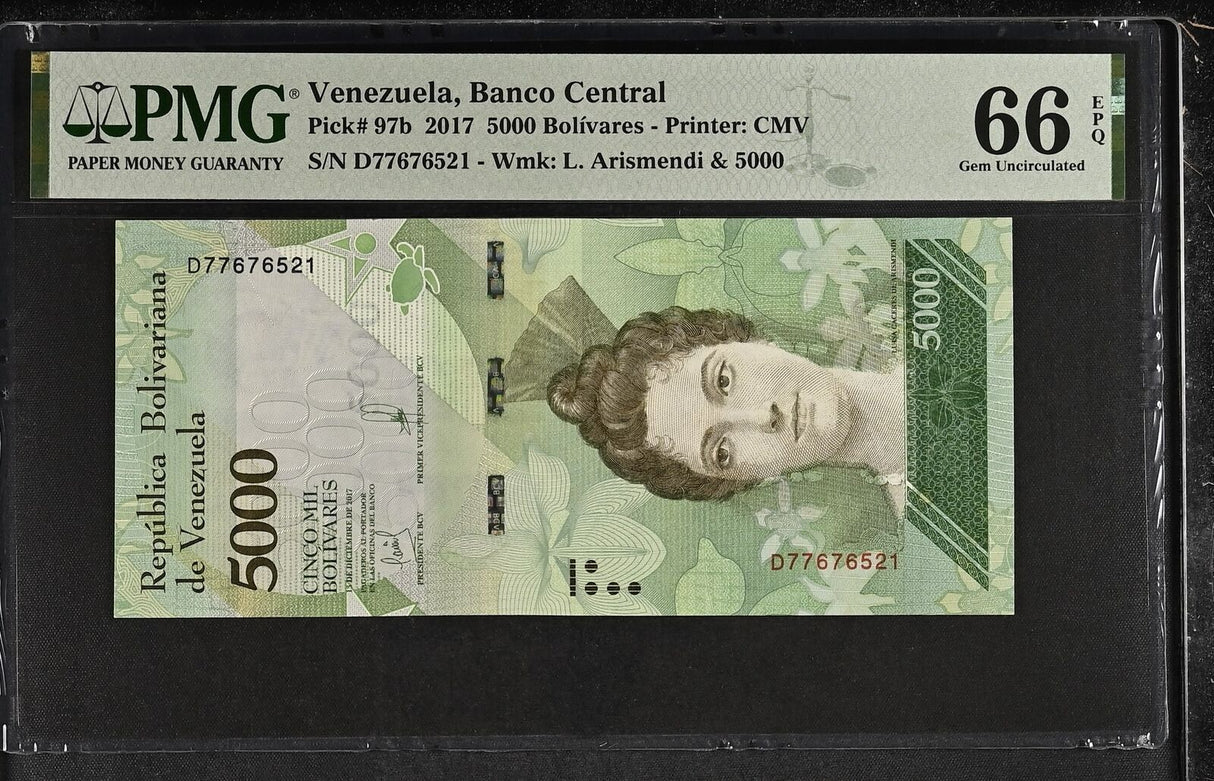 Venezuela 5000 Bolivares 2017 P 97 b Gem UNC PMG 66 EPQ