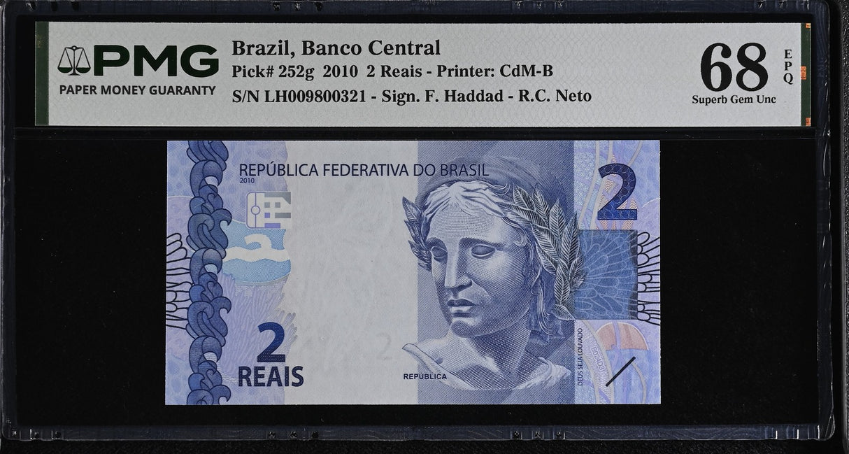 Brazil 2 Reais 2010 P 252 g Superb Gem UNC PMG 68 EPQ TOP POP
