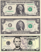 United States Set 3 Pcs 1 2 5 Dollars Random Date & Banks Logo UNC