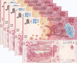 Argentina 20 Pesos ND 2017 P 361 UNC LOT 5 PCS