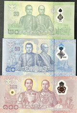 Thailand SET 3 UNC 20 50 100 Baht ND 2025 P NEW 146 147 Polymer First OA Prefix