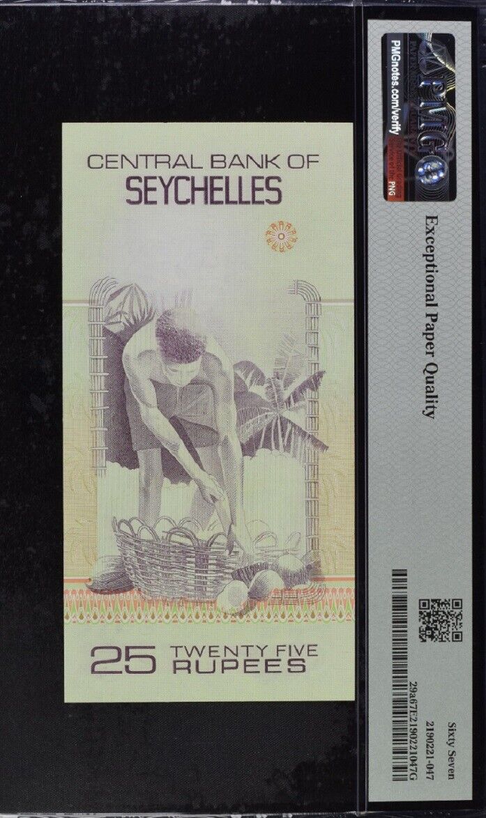 SEYCHELLES 25 Rupees ND 1983 P 29 a Superb Gem UNC PMG 67 EPQ TOP POP