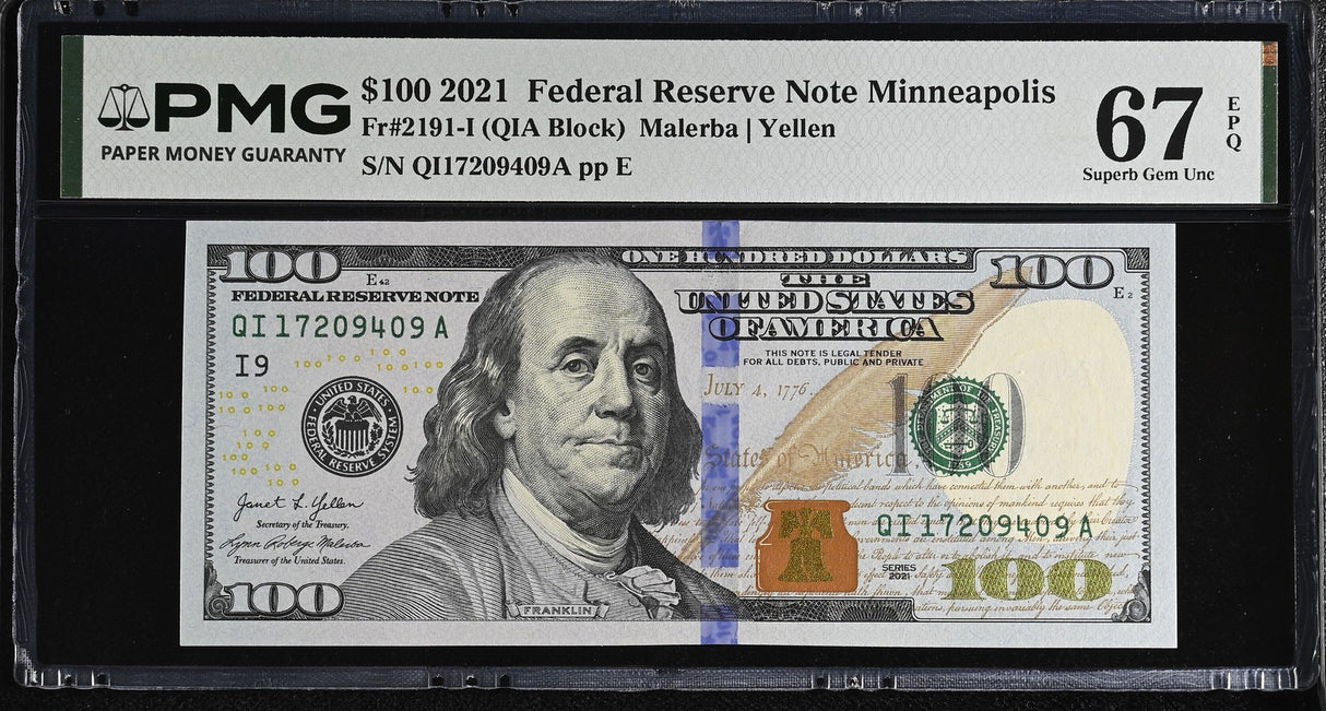 United States 100 Dollars USA 2021 P 555 I Minneapolis Superb Gem UNC PMG 67 EPQ
