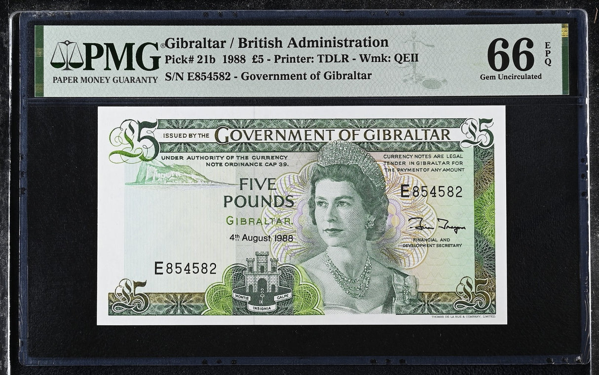 Gibraltar 5 Pounds 1988 P 21 b Gem UNC PMG 66 EPQ