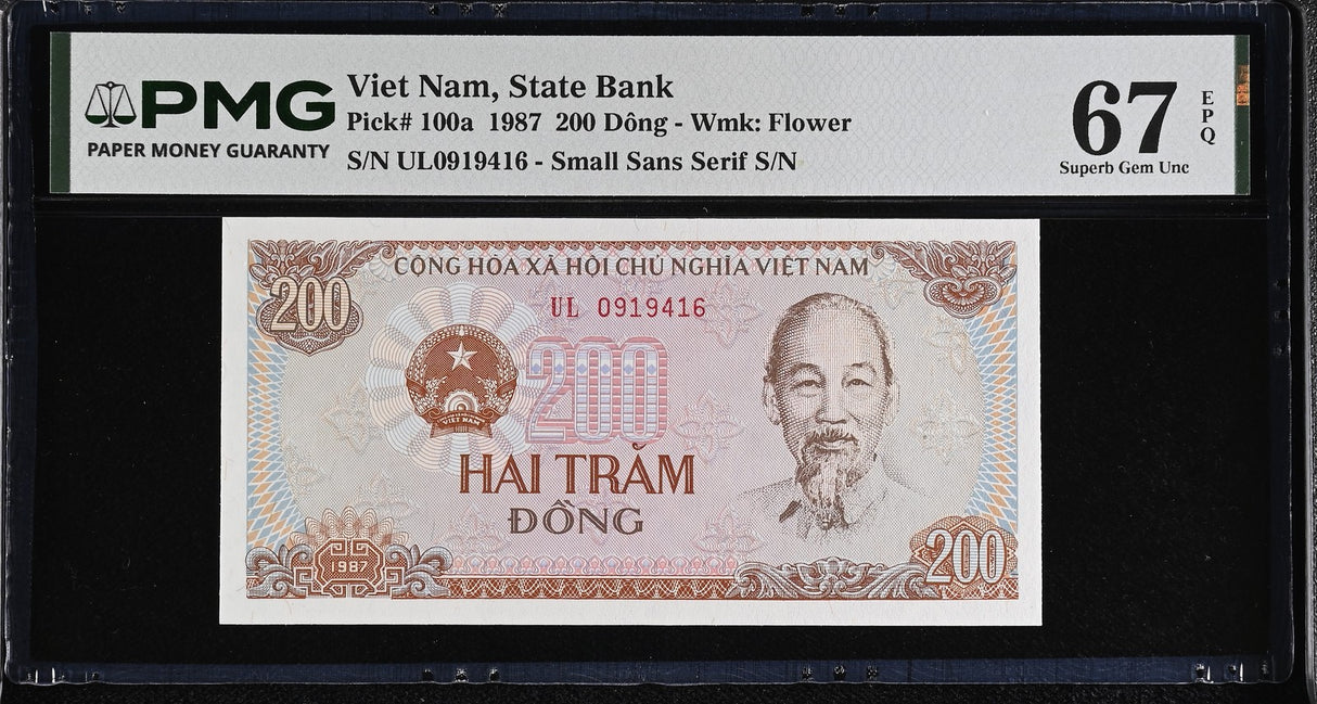 Vietnam 200 Dong 1987 P 100 a Superb Gem UNC PMG 67 EPQ