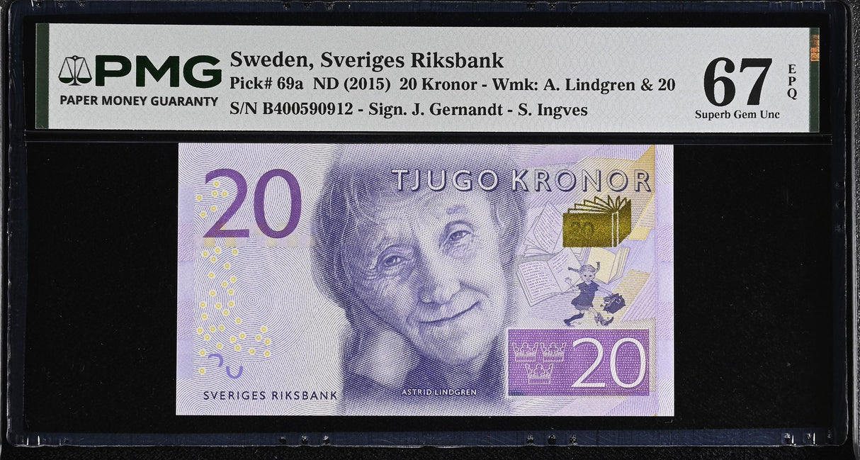 Sweden 20 Kronor ND 2015 P 69 a Superb Gem UNC PMG 67 EPQ