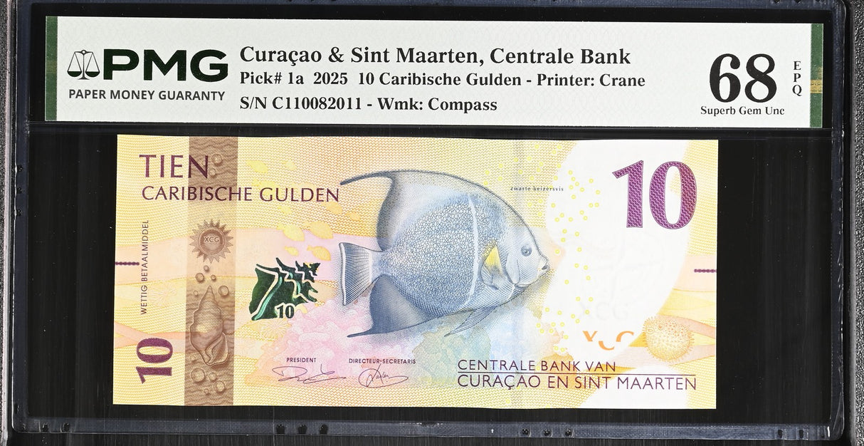 Curacao & Sint Maarten 10 Gulden 2025 P 1 a Superb Gem UNC PMG 68 EPQ TOP POP