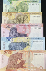 South Africa SET 5 XF+ 10 20 50 100 200 Rand 2023 P 148 149 150 151 152 XF+