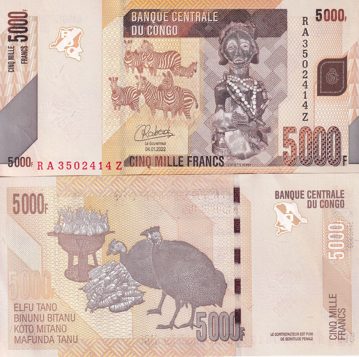 Congo 5000 Francs 2022 P 102 d Replacement UNC