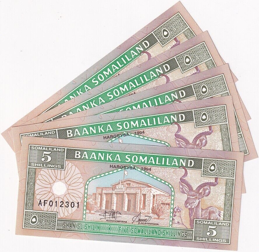 Somaliland 5 Shillings 1994 P 1 UNC LOT 5 PCS